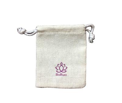 China Small Recyclable Recycled Dyed Cotton Canvas Drawstring Bag With Gold Printing for sale