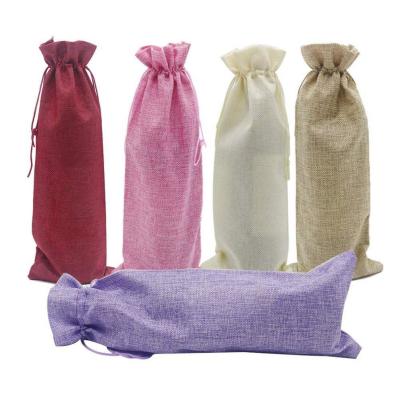 China Natural Eco Friendly Biodegradable Burlap Wine Bags, Hessian Wine Bottle Gift Bags With Drawstring for sale