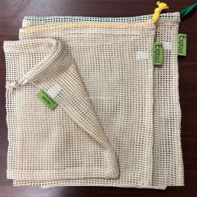 China Zero Waste Simple Ecology Washable And Reusable Cotton Mesh Produce Bag Recyclable For Vegetable And Fruit for sale