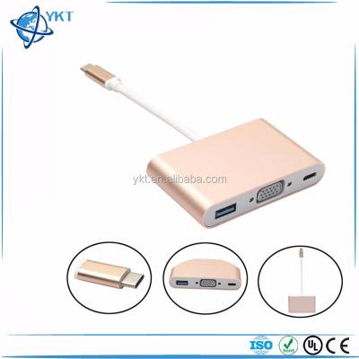 China Camera USB 3.1 Type C to VGA + to USB3.0 + to Type-C Adapter Cable USB 3.0 Hub Converter Charger Adapter for sale