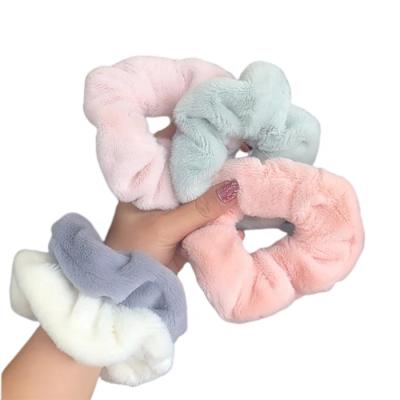 China New environmental protection plush large intestine green circle, autumn and winter solid color plush hair ring, girl elastic hair band for sale