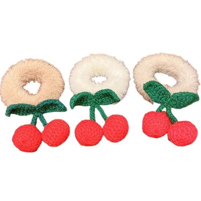 China Tied ponytail with new rope plush ball hair ring, high elastic thick wool Korean cherry elastic band, girl's ponytail tie rope costume for sale