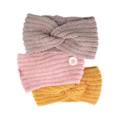 China Durable Button Wool Headband Knitted Handmade Headband Hair Accessories Ear Protector Thermal Headband for sale