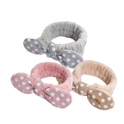 China New durable stereo cartoon round polka dot bow hair band, multi-color plush headband, face wash and make up headband for sale