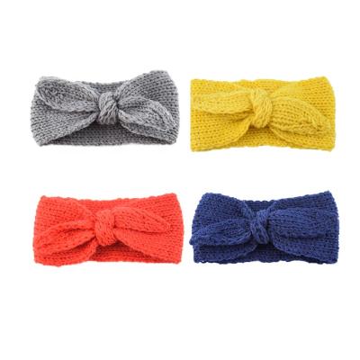 China Hair band Europe and America knotted children's rabbit ears woolen headband, baby knitted earmuffs, cute baby bow headband for sale