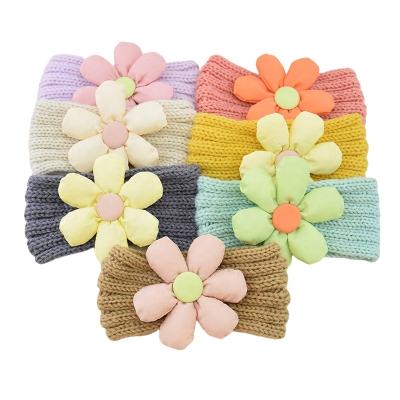 China Hair band Europe and USA children's fabric flower headband, hand knitted wool flower headband, baby warm earmuffs for sale