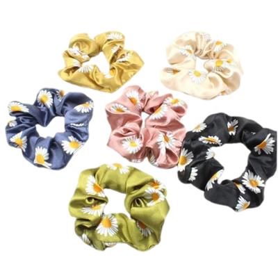 China Green environmental protection satin large intestine circle, small daisy fabric elastic hair band, printed hair ring tie rope for sale