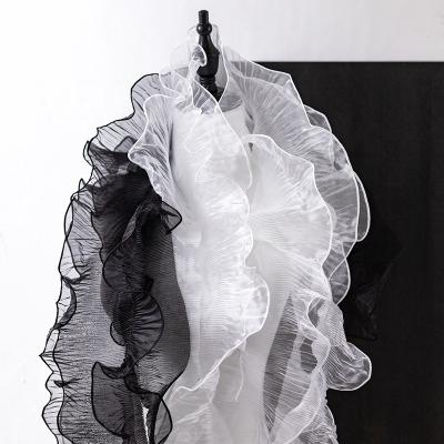 China 12cm DIY Dressing Crafts Doll Party Viable Wedding Dress Ruffled Pleated Lace Organza Lotus Lace Trim for sale