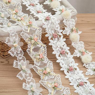 China Handmade Clothing Accessories DIY 3d Flower Lace Trim Flower Lace Trim Beaded Sewing Beadwork Viable for sale