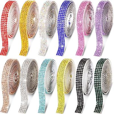 China Flatback Hand-Glue On Rhinestone Trim Stickers Crystal Hot Fix Rhinestone Tape Self Adhesive Tapes For Diy Accessories for sale