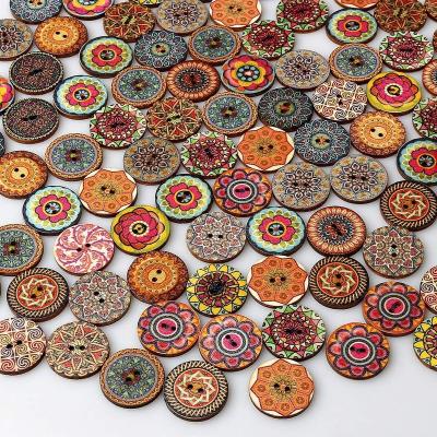 China Other Retro Mixed Color Round Shapes Buttons Vintage Natural Buttons With 2 Holes For DIY Crafts Sewing Wooden Buttons for sale