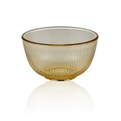 China Microwavable Glass Salad Bowl of Low Borosilicate Glass with Amber Color Embossed Stripes for sale