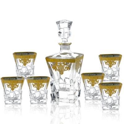 China Modern Vintage Design Wine Glasses Set Gold Crystal Decal Decanter Wine Cup Set for sale