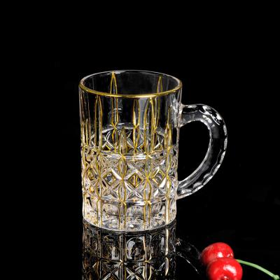 China Viable Alexander Glass Beer Mug Mug With HandleIn Line420mlD84 H112 Gold Medium for sale