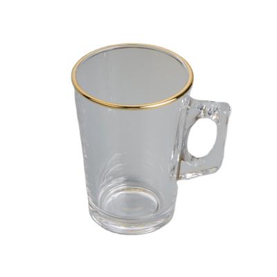 China Viable Crystal Glass Tea Cup Gift Party Home Juice Transparent Gold Turkish Cup With Saucer 240ml for sale