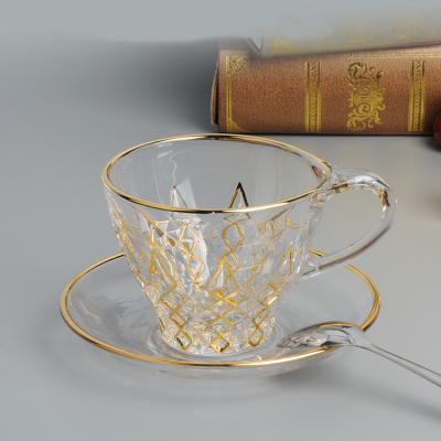 China Viable Wholesale Gold Line Decoration Crystal Glass Tea Coffee Mug With Handle, 210ML Capacity for sale