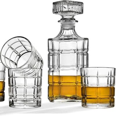 China China Wholesale Price Liqour Bottle Grid Design Clear Glass Whiskey Decanter Set for sale