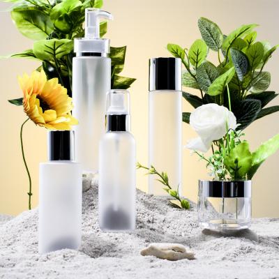 China Comet Packaging 120ml Frosted Cosmetic Set Skin Care Packaging Round Toner Emulsion Eye Cream Serum Glass Bottles for sale