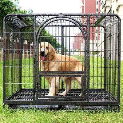 China Super Viable Large Size Collapsible Animal Cages Thicken Metal Wire Dog Crate With Pulley For Large Dog Cat Customized for sale