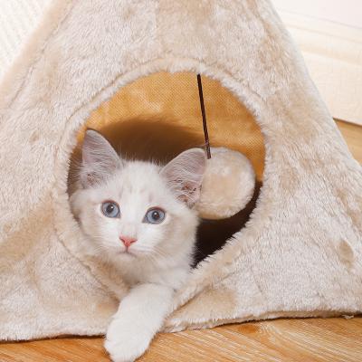 China 2021 Hot Selling Classic Plush Tent Cat Litter Sisal Cat Sleeping Bag Viable Folding Triangular Pet Toys for sale