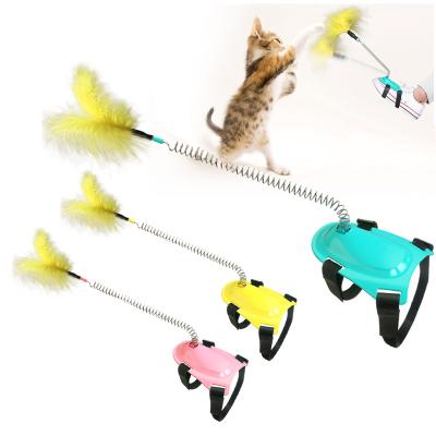 China 2021 Viable Hot Sale Pet Stuffed Toys Cat Teaser Toy Feather Cat Toys Wearing Spring Feathers With Feet for sale