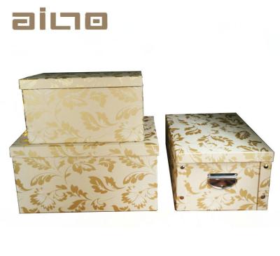 China Best Selling Eco-friendly Handmade Moisture-proof Collapsible Paper Box PU Storage/Folding Storage Box with Metal Button for sale