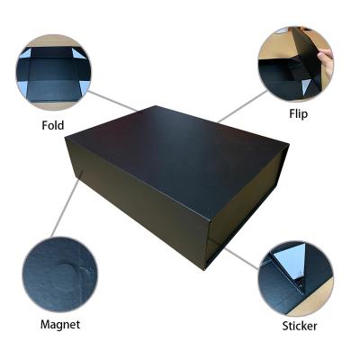 China Viable Wholesale Foldable A3 Paper Clothes Cardboard Gift Box Black Box Flat Folding Paper Foldable Storage Box for sale