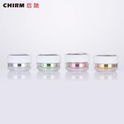 China Household Products Eco Friendly Round 5g Empty Plastic Cream Jar With Silver Yellow Color Pink Lid for sale