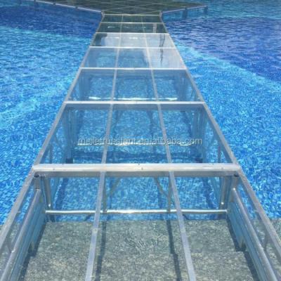 China Waterproof T Shape Summer Swimming Pool Glass Dance Stage Outdoor Transparent Stage for sale