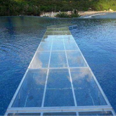 China Waterproof Clear Glass Portable Dancing Platform Transparent Acrylic Glass Stage For Swimming Pool for sale