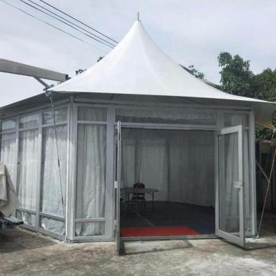 China Fire Retardant and UV Resistant Glass Wall Resistant Luxury Hexagonal Tent Structure Tent Membrane Party Waterproof Outdoor Event Tent for sale