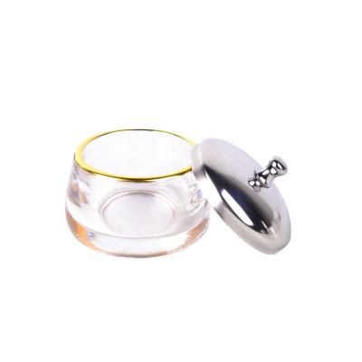 China Crystal Dappen Dish Cup With Clean Lid Glass Gold Powder Container Acrylic Liquid Nail Art Tools for sale