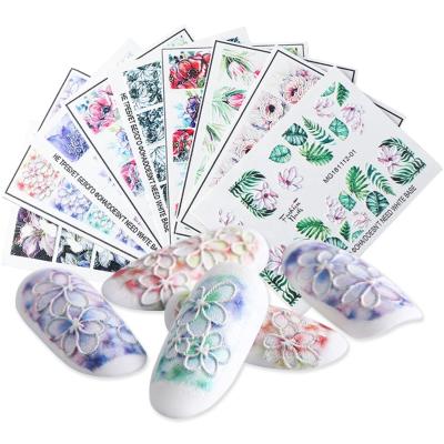 China 2019 Paper 6d Embossed Nail Art Sticker / Self Adhesive Nail Art Decal /Flower Design Nail Art for sale