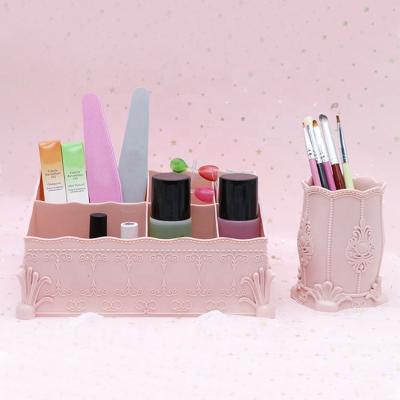 China New Beautiful Design Desktop Plastic Pen Holder Nail Brush Display Shelf For Women SK-GJJ47 for sale