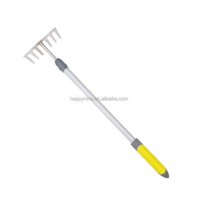 China CLASSIC Aluminum Long Handle Garden Tools Sale Lawn Care Gardening 7 Stainless Steel Teeth Hand Rake With TPR Handle for sale