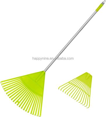 China CLASSIC Steel Adjustable Long Handle Leaf Fan Plastic 15/22 Tines Leaf Rake for Kids and Adults with Two Heads for sale