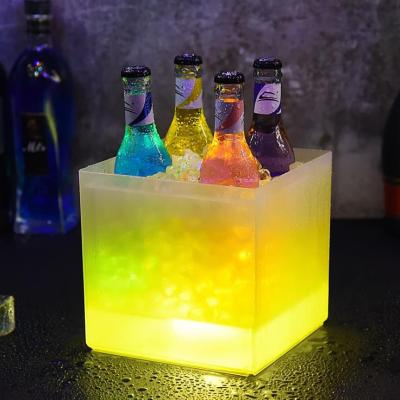 China PORTABLE Plastic Ice Cooler / LED Illuminated Double Ice Bucket Square Plastic Ice Bucket for sale