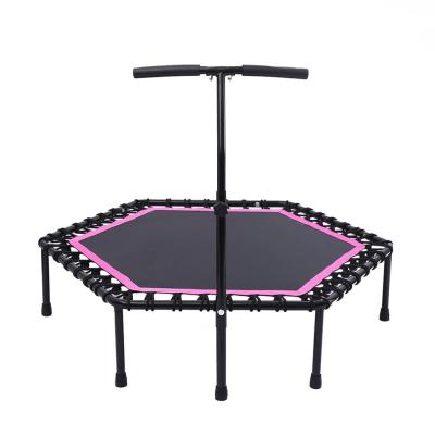 China 3D Durable Max Wholesale 48 Inch Portable Indoor Hex Trampoline Risk Free With Handle Bar for sale