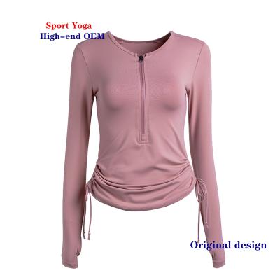 China 3D Max Stock Fashion Self-cultivation Quick-Dry Zipper Breathable Fitness Clothes Long Sleeves Drawstring Tops Yoga Sports Suit Clothes for sale