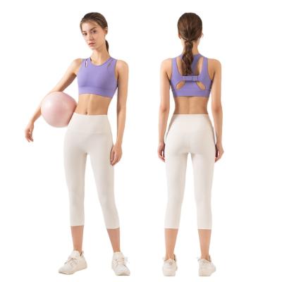 China 3D Max New Fashion Sports Slim Rib Pants Pilates Yoga Set Gym Clothing Vest Breathable High Strength Shockproof Women's Underwear for sale