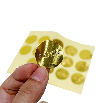 China Waterproof custom printing matte/concave-convex stickers food removable glossy gold embossed logo sticker craft safty paper labels for sale