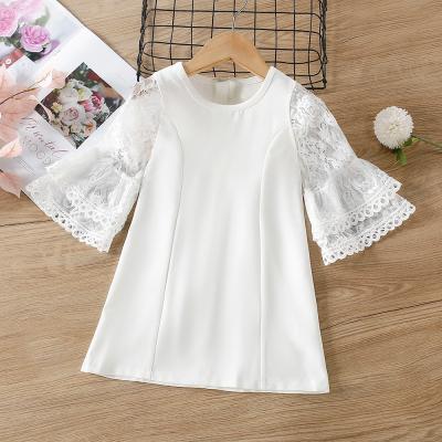 China 2021 New CE Girls Autumn Solid Color Sleeve Lace Puff Multilayer Short Dress Breathable for sale