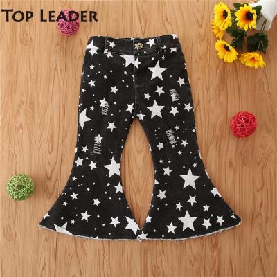 China 2021 Summer Fashion Kids Girls Star Print Breathable Elastic Button Denim Pants High Waist Rocket Pants 2 Colors for sale