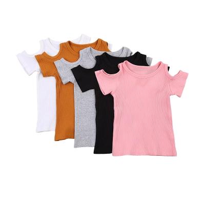 China 1-6Y Toddler Kids Baby Breathable T-shirts Off The Shoulder Solid Color Cotton T-shirt Short Tee Full Sleeve Summer Clothes for sale