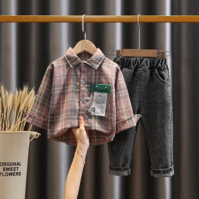 China Casual Boys 2021 New Autumn Fashion Leisure Spring And Sleeve Plaid Long Jeans 2pcs Set for sale