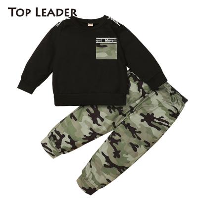 China Supreme Leader Newborn Kids Baby Casual Boy Toddler Clothes Set T-shirt Tops Long Sleeve Camouflage Pants Cotton Outfits Clothing Sets for sale