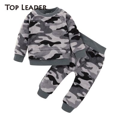 China Supreme Leader Autumn Winter Baby Boy Clothes 1-4Y Toddler Casual Soft Outfits Warm Comfy Long Sleeve Velvet Kids Set Camouflage Print for sale