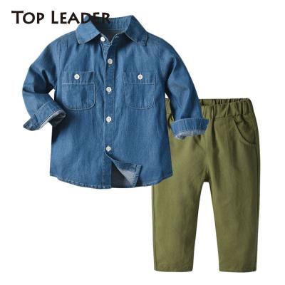 China Supreme Casual Spring Autumn Boys Clothing Sets Long Sleeve Denim Shirt+ Long Pants Casual Suit Kids Girl 2Pcs Clothes for sale