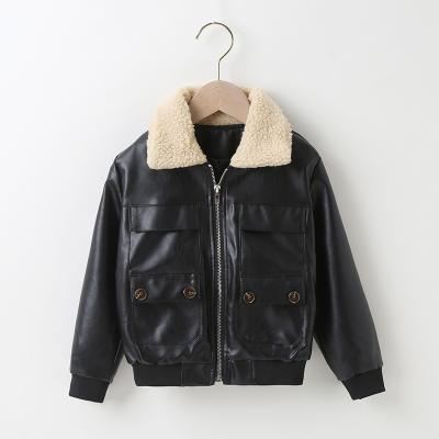 China Viable New Girls And Boys Fashionable Collar Zipper Autumn/Winter Leather Jacket Korean Children'S Fur Pu Leather Casual Jacket for sale