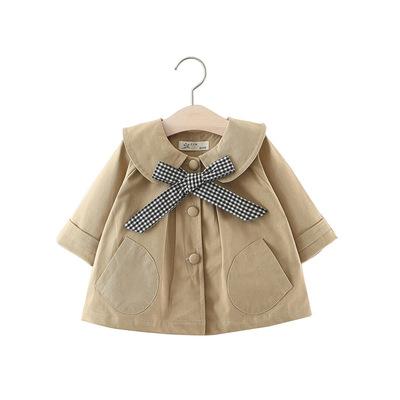 China 2021 supreme leader children's jacket spring girls pure color plaid bow tie Anti-wrinkle girls coat kids clothing for sale